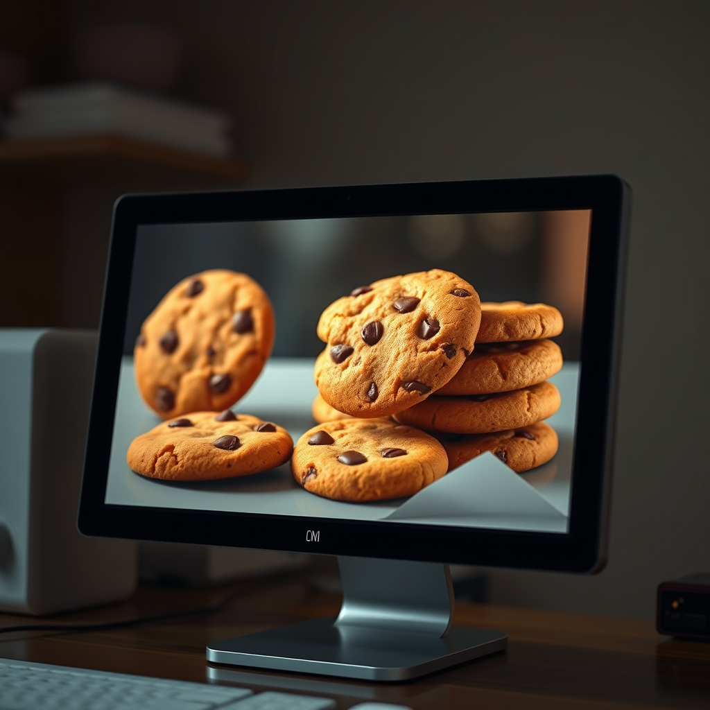 Computer with cookies on the screen